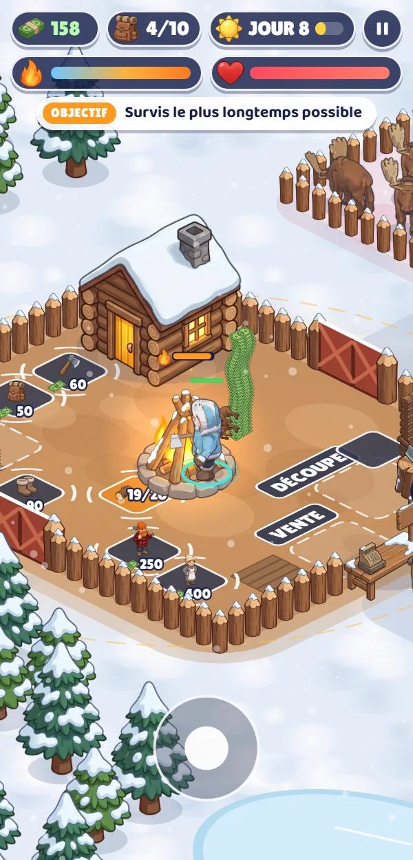 Le camp : la cabane, le grand feu et les améliorations à acheter
